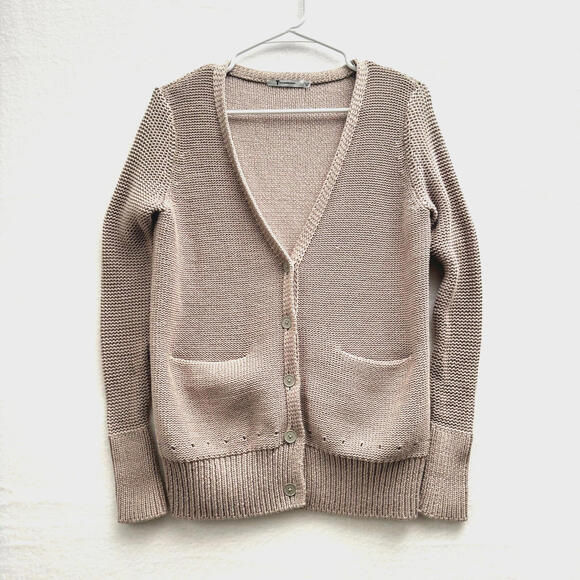 Alexander Wang Women's XS Beige Tan Cotton Heavy Knit Button Cardigan Sweater